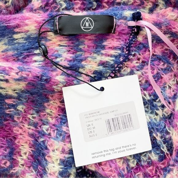 MISSGUIDED NWT Twist Back Oversize Jumper Multicolor Size US 4 Pink Purple Blue - Picture 7 of 9